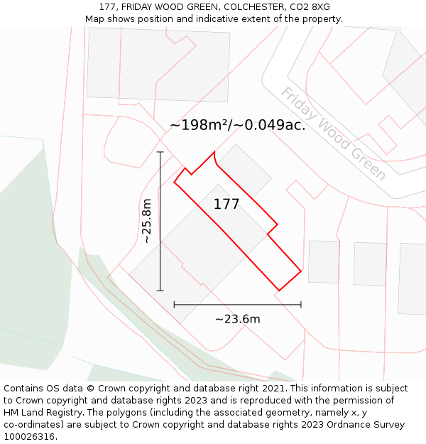 177, FRIDAY WOOD GREEN, COLCHESTER, CO2 8XG: Plot and title map