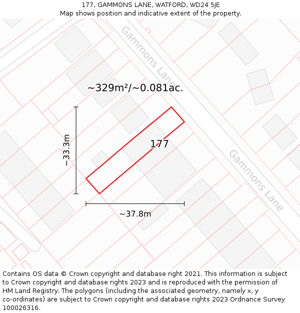 177, GAMMONS LANE, WATFORD, WD24 5JE: Plot and title map