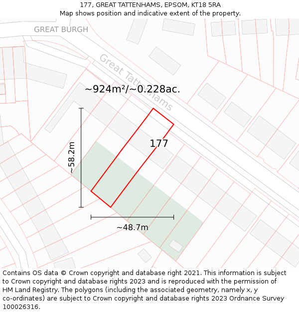 177, GREAT TATTENHAMS, EPSOM, KT18 5RA: Plot and title map