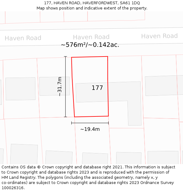 177, HAVEN ROAD, HAVERFORDWEST, SA61 1DQ: Plot and title map