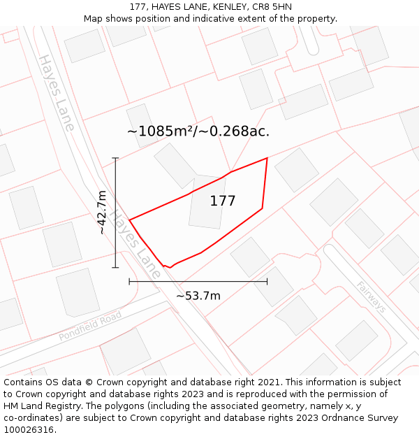 177, HAYES LANE, KENLEY, CR8 5HN: Plot and title map
