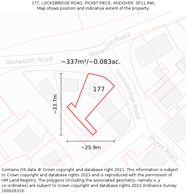 177, LOCKSBRIDGE ROAD, PICKET PIECE, ANDOVER, SP11 6WL: Plot and title map