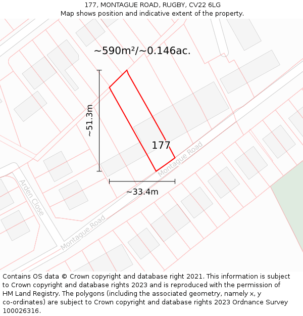 177, MONTAGUE ROAD, RUGBY, CV22 6LG: Plot and title map