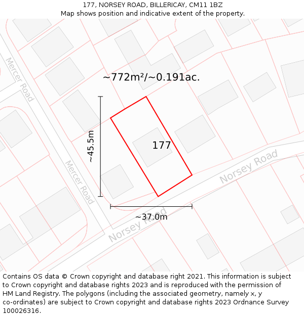177, NORSEY ROAD, BILLERICAY, CM11 1BZ: Plot and title map