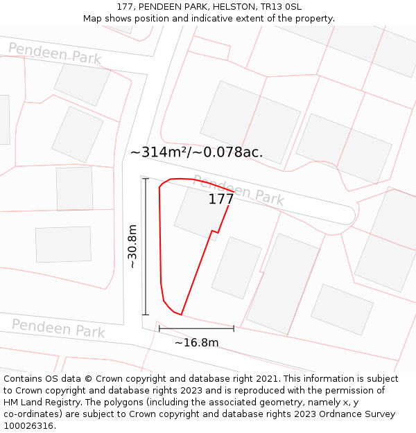 177, PENDEEN PARK, HELSTON, TR13 0SL: Plot and title map