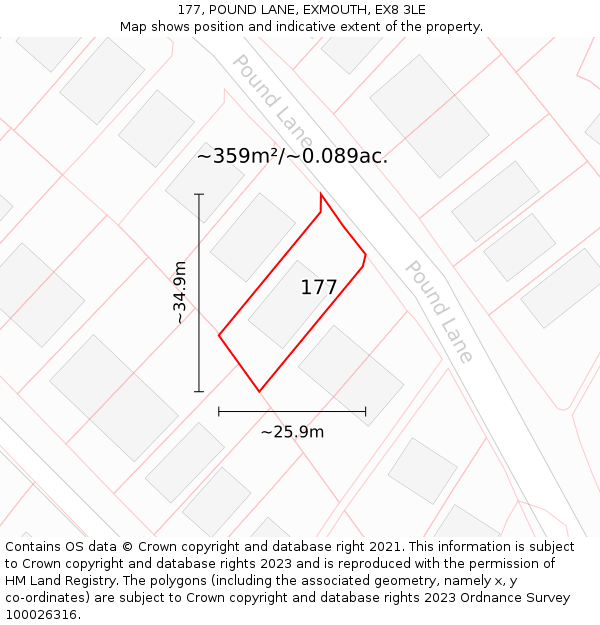 177, POUND LANE, EXMOUTH, EX8 3LE: Plot and title map