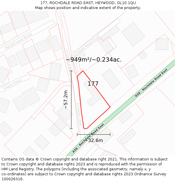 177, ROCHDALE ROAD EAST, HEYWOOD, OL10 1QU: Plot and title map