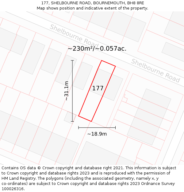 177, SHELBOURNE ROAD, BOURNEMOUTH, BH8 8RE: Plot and title map