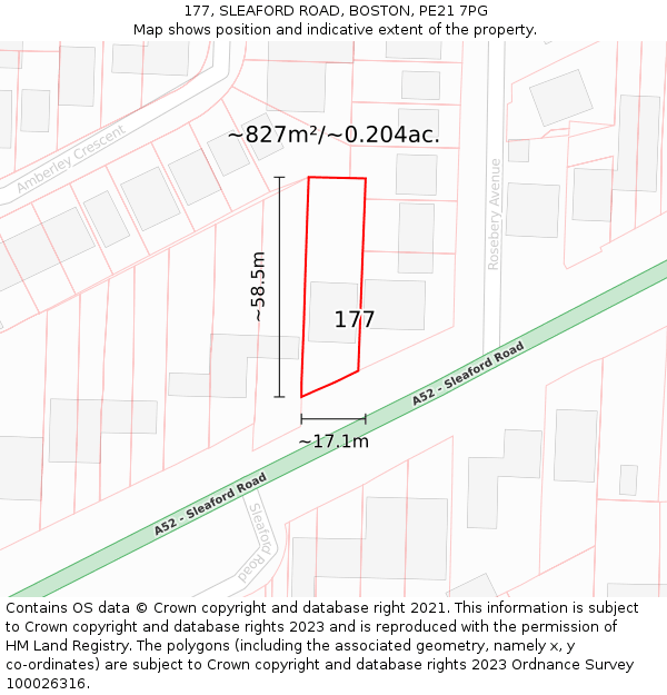 177, SLEAFORD ROAD, BOSTON, PE21 7PG: Plot and title map
