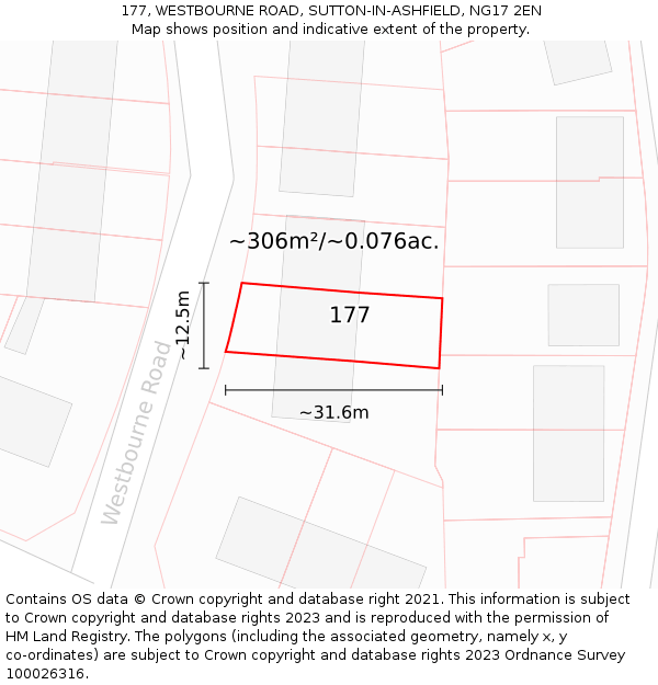 177, WESTBOURNE ROAD, SUTTON-IN-ASHFIELD, NG17 2EN: Plot and title map