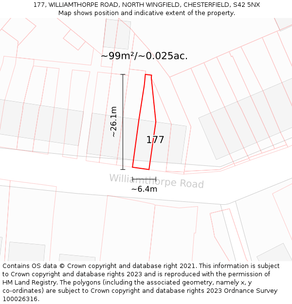 177, WILLIAMTHORPE ROAD, NORTH WINGFIELD, CHESTERFIELD, S42 5NX: Plot and title map