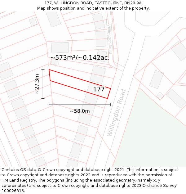 177, WILLINGDON ROAD, EASTBOURNE, BN20 9AJ: Plot and title map