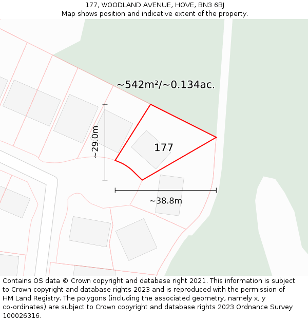 177, WOODLAND AVENUE, HOVE, BN3 6BJ: Plot and title map