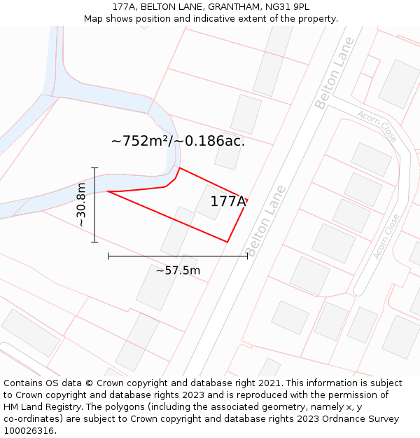 177A, BELTON LANE, GRANTHAM, NG31 9PL: Plot and title map