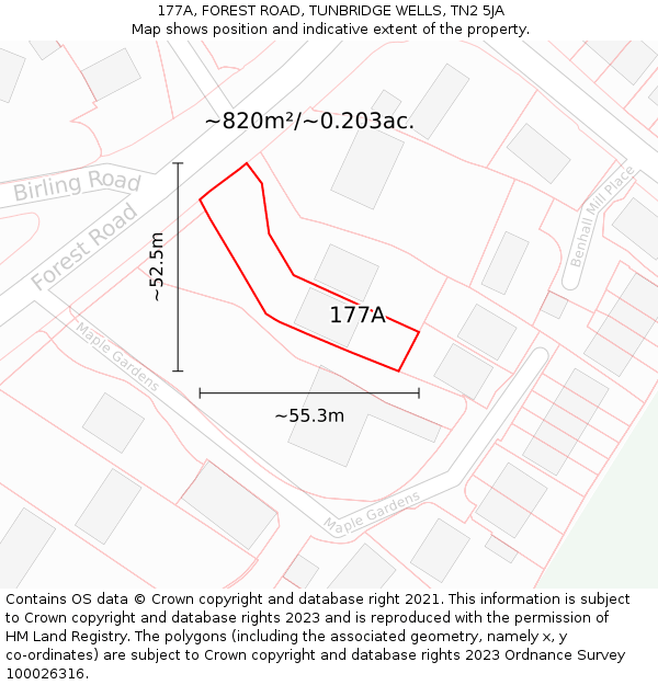 177A, FOREST ROAD, TUNBRIDGE WELLS, TN2 5JA: Plot and title map