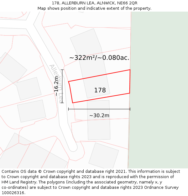 178, ALLERBURN LEA, ALNWICK, NE66 2QR: Plot and title map