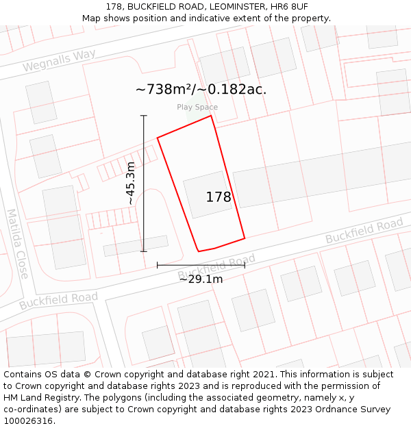 178, BUCKFIELD ROAD, LEOMINSTER, HR6 8UF: Plot and title map
