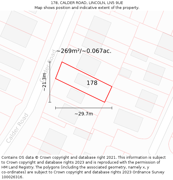 178, CALDER ROAD, LINCOLN, LN5 9UE: Plot and title map