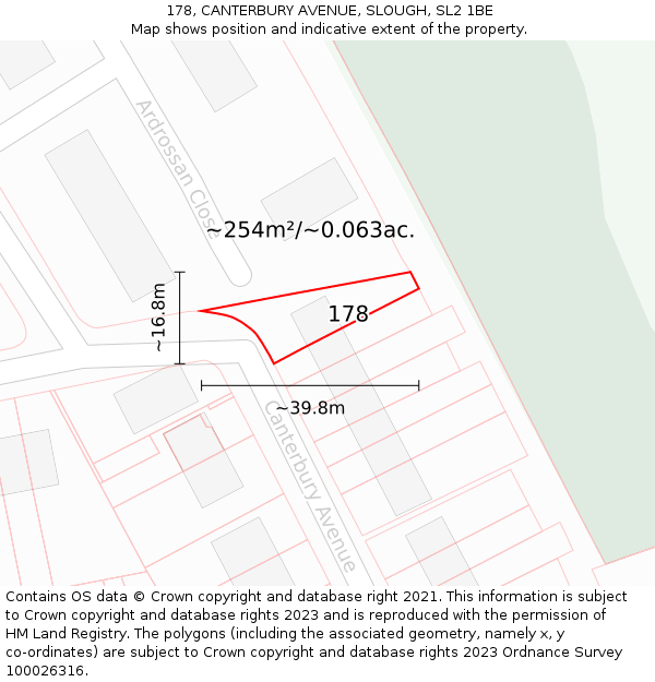 178, CANTERBURY AVENUE, SLOUGH, SL2 1BE: Plot and title map