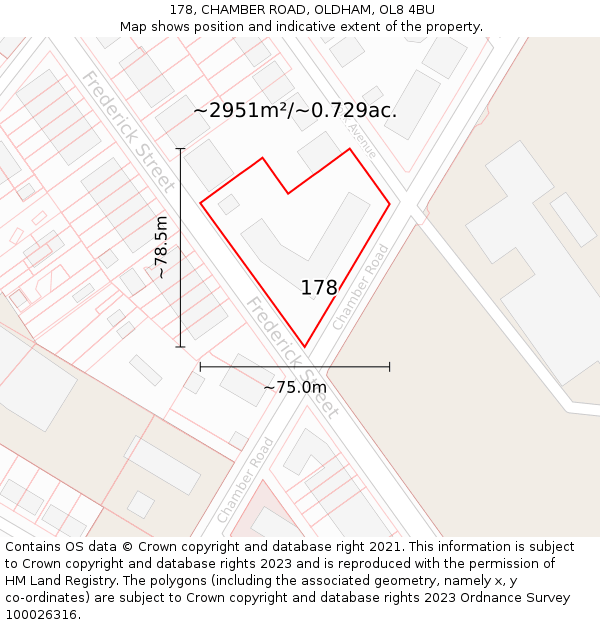 178, CHAMBER ROAD, OLDHAM, OL8 4BU: Plot and title map