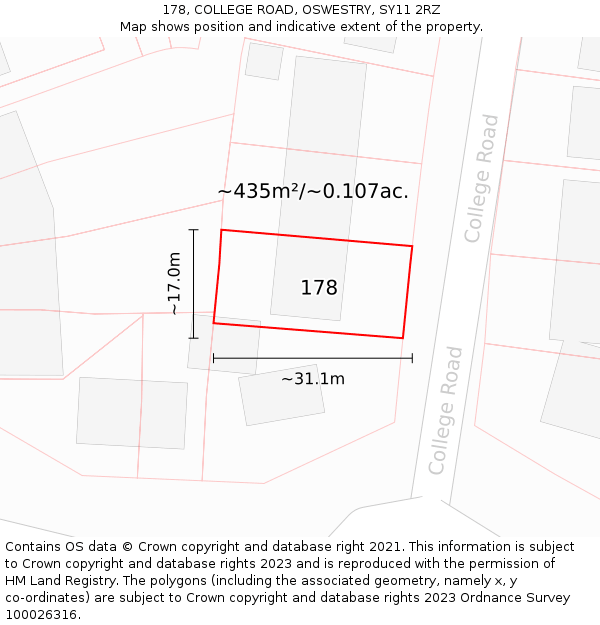 178, COLLEGE ROAD, OSWESTRY, SY11 2RZ: Plot and title map