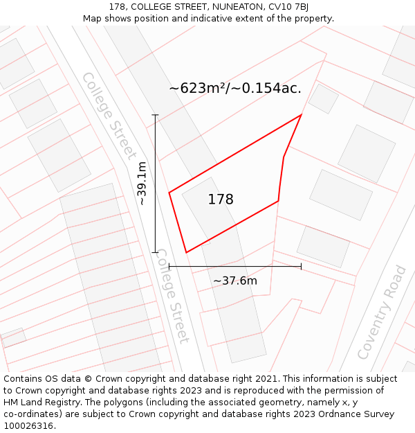 178, COLLEGE STREET, NUNEATON, CV10 7BJ: Plot and title map