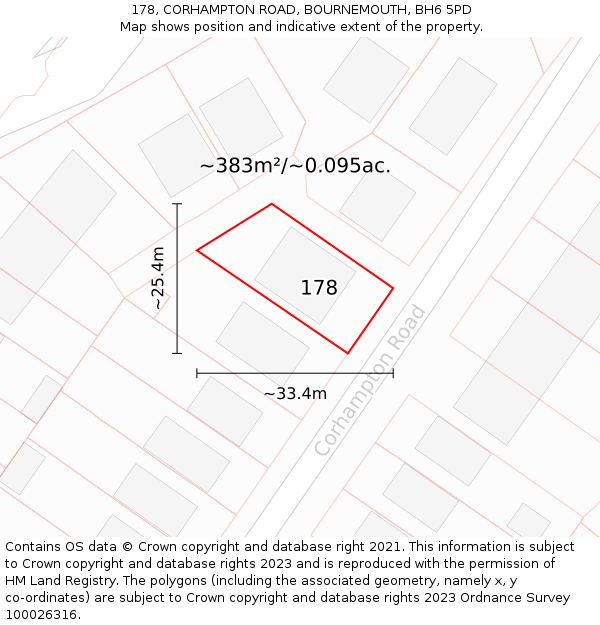 178, CORHAMPTON ROAD, BOURNEMOUTH, BH6 5PD: Plot and title map