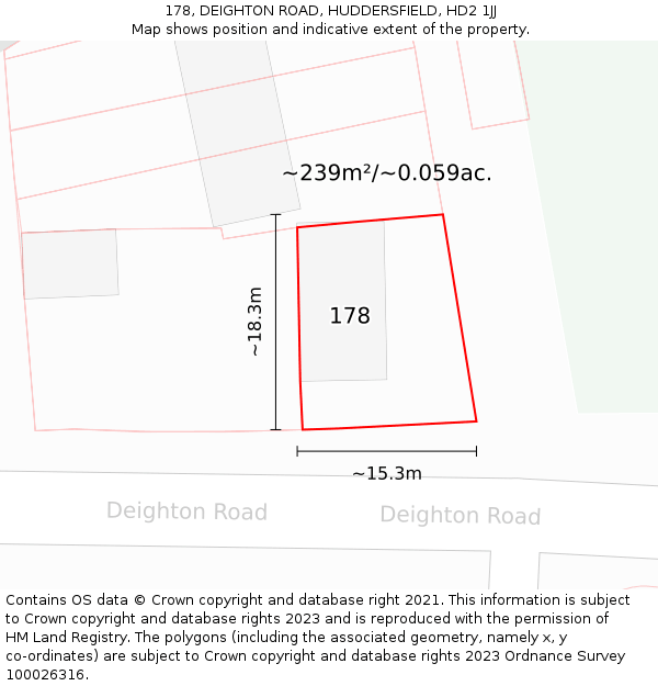 178, DEIGHTON ROAD, HUDDERSFIELD, HD2 1JJ: Plot and title map