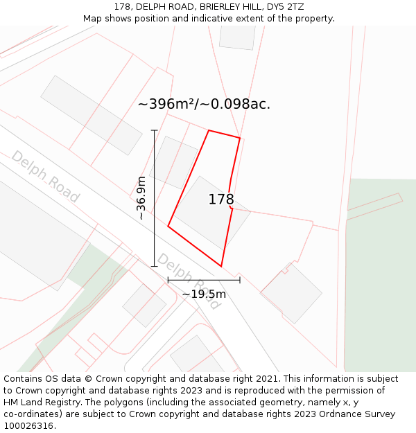 178, DELPH ROAD, BRIERLEY HILL, DY5 2TZ: Plot and title map