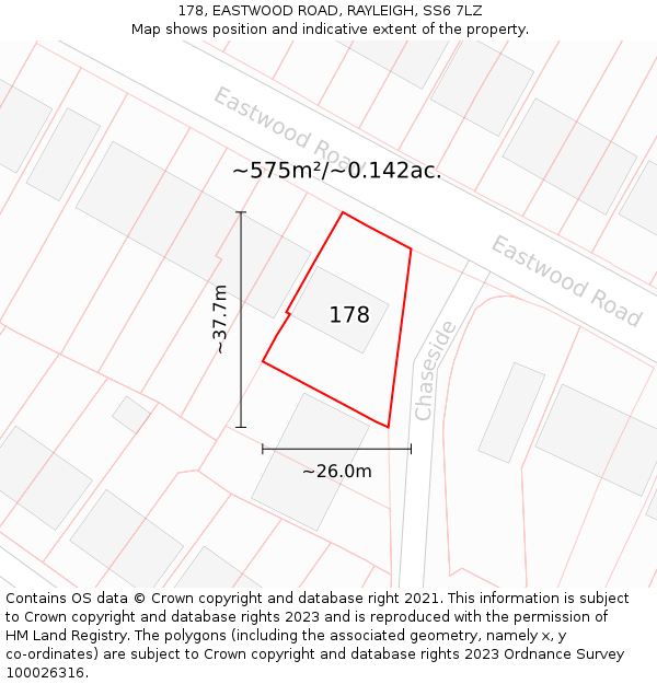 178, EASTWOOD ROAD, RAYLEIGH, SS6 7LZ: Plot and title map