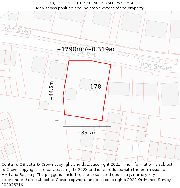 178, HIGH STREET, SKELMERSDALE, WN8 8AF: Plot and title map
