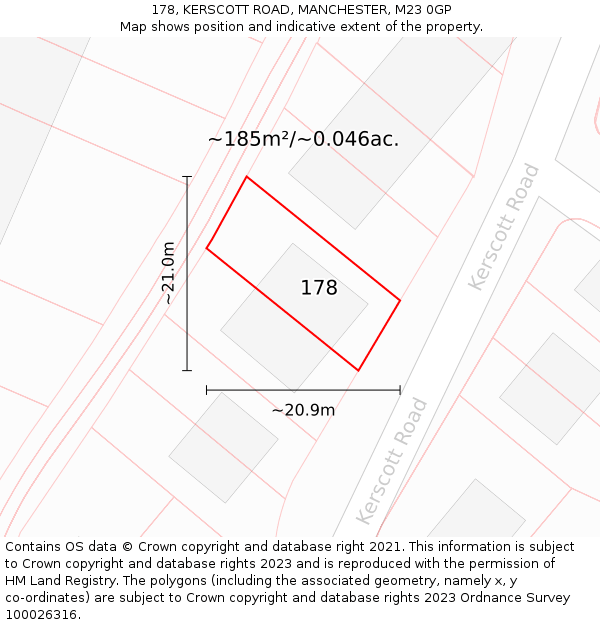 178, KERSCOTT ROAD, MANCHESTER, M23 0GP: Plot and title map