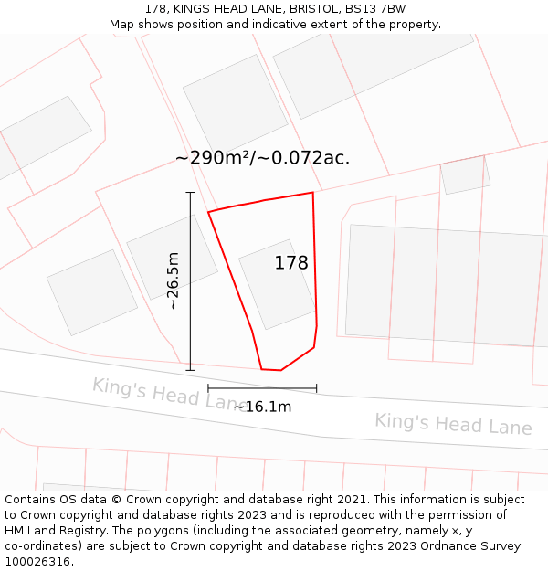 178, KINGS HEAD LANE, BRISTOL, BS13 7BW: Plot and title map