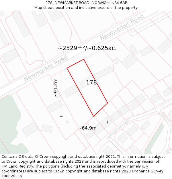 178, NEWMARKET ROAD, NORWICH, NR4 6AR: Plot and title map