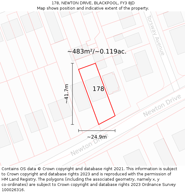 178, NEWTON DRIVE, BLACKPOOL, FY3 8JD: Plot and title map