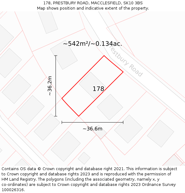 178, PRESTBURY ROAD, MACCLESFIELD, SK10 3BS: Plot and title map