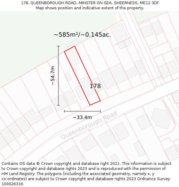 178, QUEENBOROUGH ROAD, MINSTER ON SEA, SHEERNESS, ME12 3DF: Plot and title map