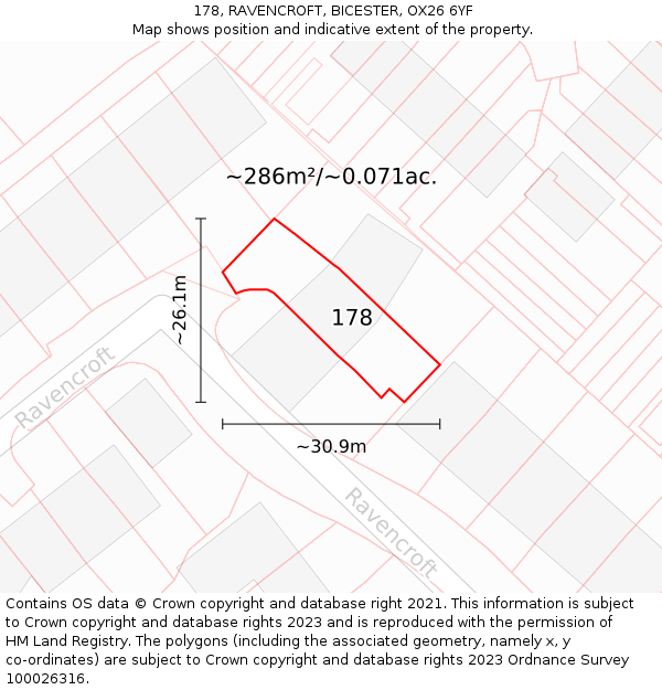 178, RAVENCROFT, BICESTER, OX26 6YF: Plot and title map