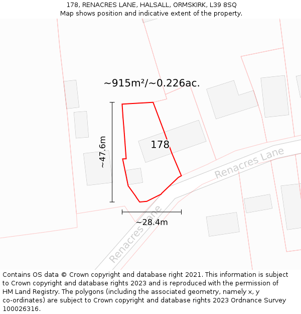 178, RENACRES LANE, HALSALL, ORMSKIRK, L39 8SQ: Plot and title map