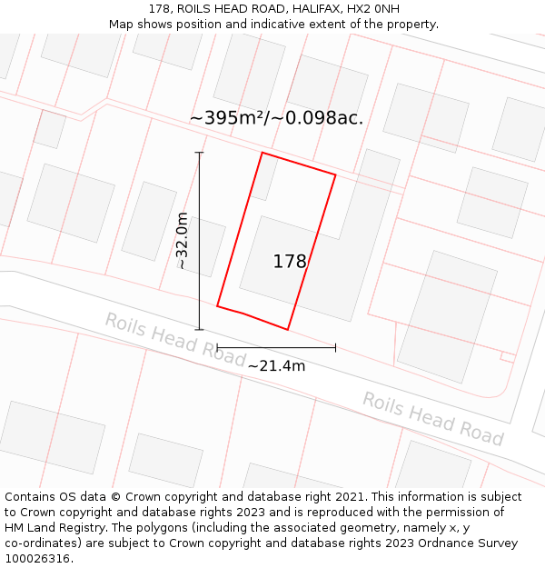 178, ROILS HEAD ROAD, HALIFAX, HX2 0NH: Plot and title map