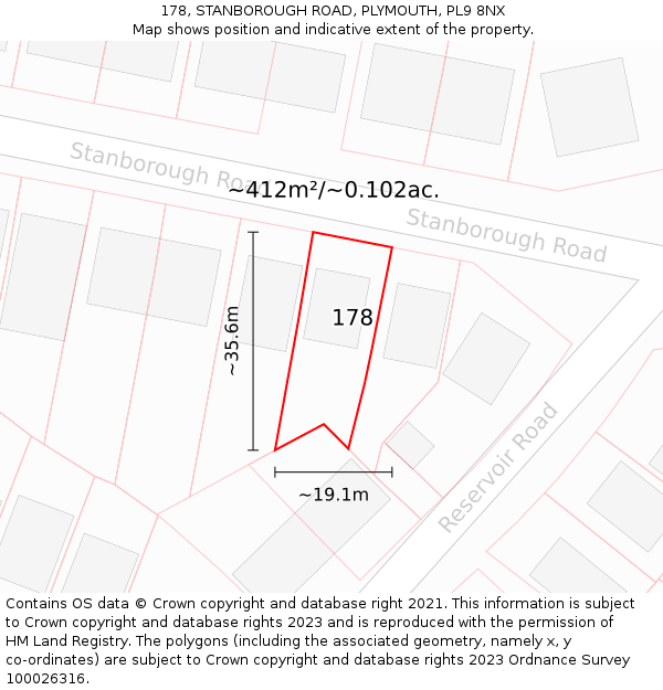 178, STANBOROUGH ROAD, PLYMOUTH, PL9 8NX: Plot and title map