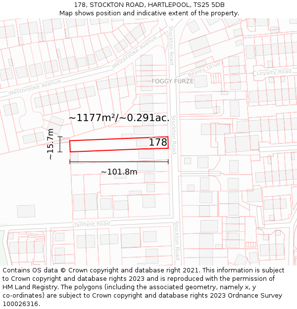 178, STOCKTON ROAD, HARTLEPOOL, TS25 5DB: Plot and title map