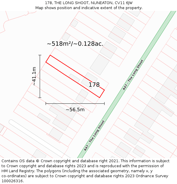 178, THE LONG SHOOT, NUNEATON, CV11 6JW: Plot and title map