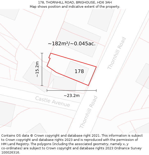 178, THORNHILL ROAD, BRIGHOUSE, HD6 3AH: Plot and title map