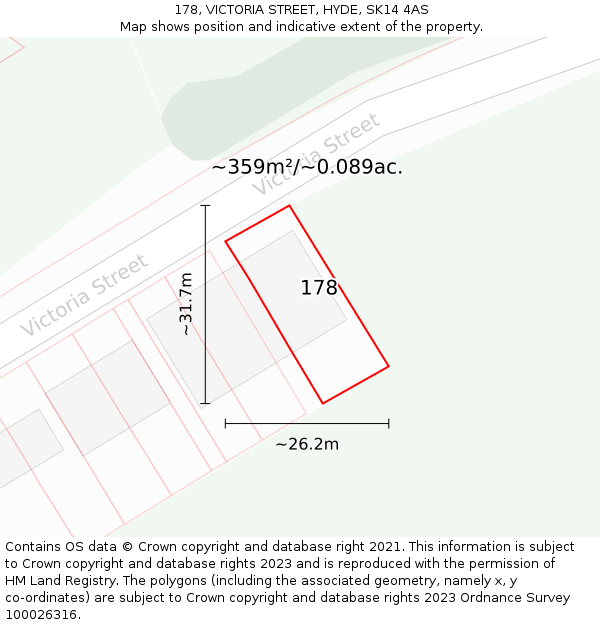 178, VICTORIA STREET, HYDE, SK14 4AS: Plot and title map