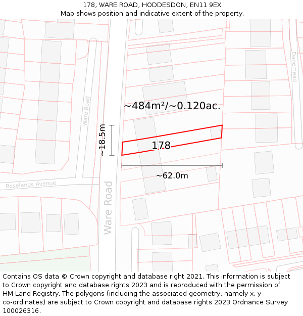 178, WARE ROAD, HODDESDON, EN11 9EX: Plot and title map