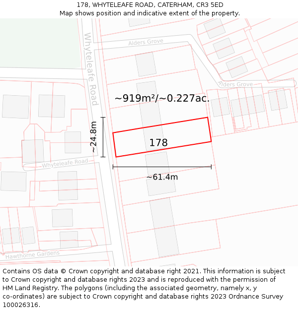 178, WHYTELEAFE ROAD, CATERHAM, CR3 5ED: Plot and title map