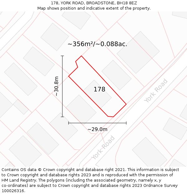 178, YORK ROAD, BROADSTONE, BH18 8EZ: Plot and title map