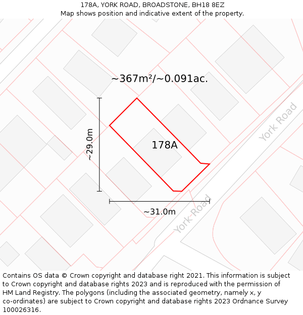 178A, YORK ROAD, BROADSTONE, BH18 8EZ: Plot and title map