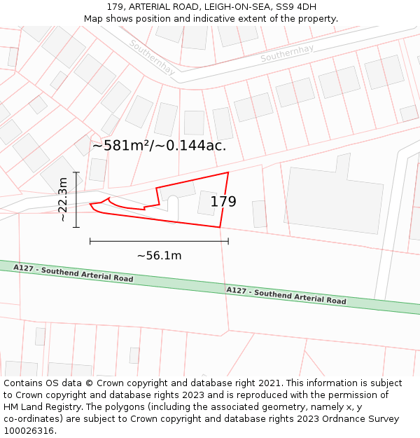 179, ARTERIAL ROAD, LEIGH-ON-SEA, SS9 4DH: Plot and title map
